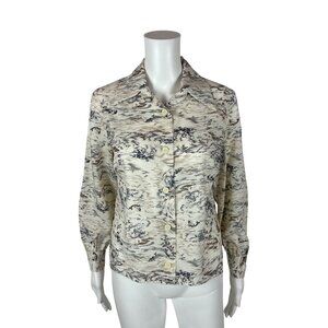 Vintage 70s Mermaid Blouse Women's Medium Siren Novelty Print Long Sleeve Top